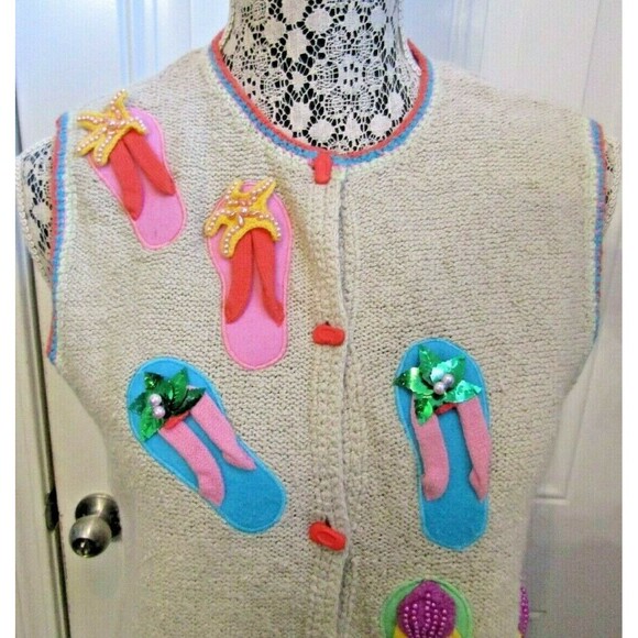 Bellepointe Sweater Vest Flip Flops Linen Cotton Blend Beach Sandals Womens Sz S - Picture 2 of 6